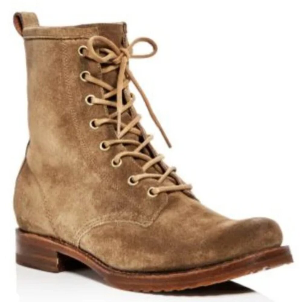 Frye Women's Veronica Combat Suede Booties in Tan. Size 7